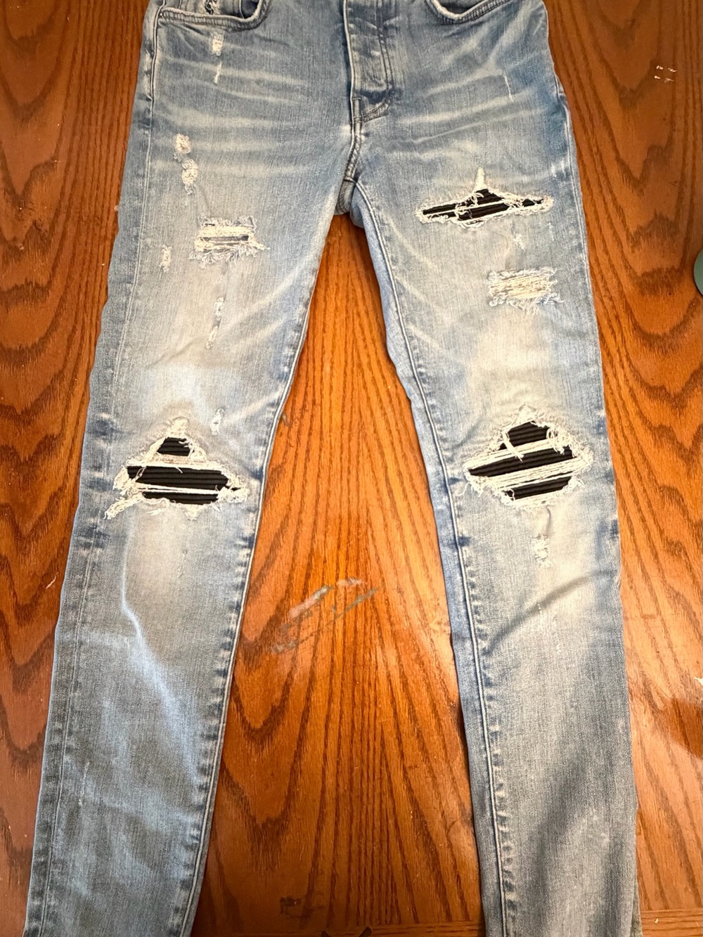 AMIRI Light Blue Distressed Slim Jeans